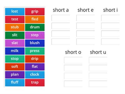 WORD WALL GAME short vowel with blends