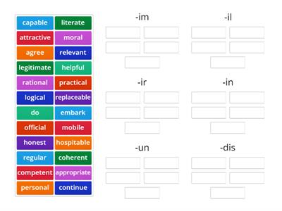 Advanced 7A Vocabulary (negative prefixes)