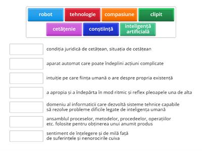    Exercițiu lexical - folosit în etapa de lectură/Lumea roboților