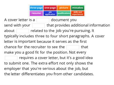 Cover Letter Missing Words Game