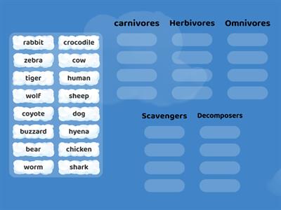 carnivores, herbivores, omnivores