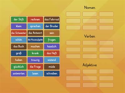 Wortarten Nomen, Verben, Adjektive