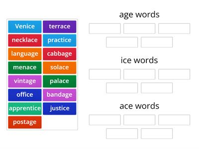 Group Sort ace, ice, age words