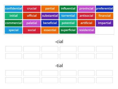 suffixes -cial -tial