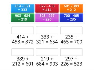 Match the given Subtraction fact with the correct Addition fact: