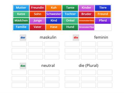 3P W16.9.24 DPr L4 Wsch Sind folgende Substantive feminin, maskulin oder neutral? Ordnen Sie zu.