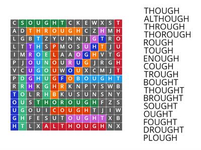 The many sounds of /ough/ - Wordsearch