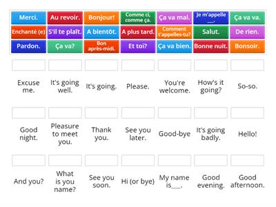 Greetings and goodbyes - Match up