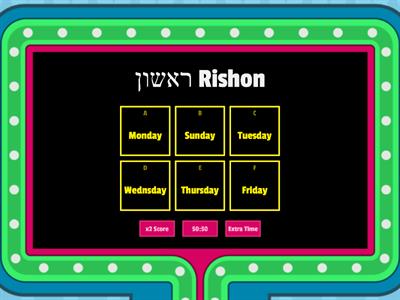 ימי השבוע-עברית באנגלית