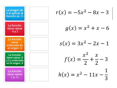 Función cuadrática - une cada preposición con su expresión analítica