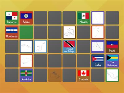 Flags and country shapes of N. and C. America.