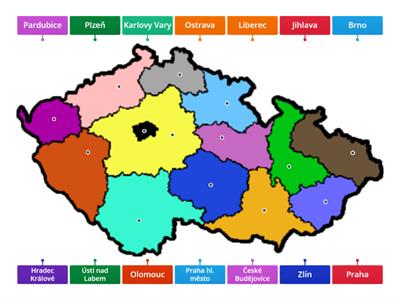 Krajská města ČR - mapa