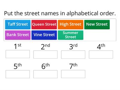 ESOL E2 Alphabetical order - streets