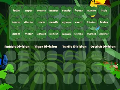 Syllable Division Sort (Rabbit, Tiger, Turtle, Ostrich)