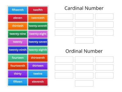 Cardinal/Ordinal Number Group Sort