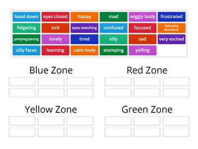 Zones sort- yellow, blue, green, red