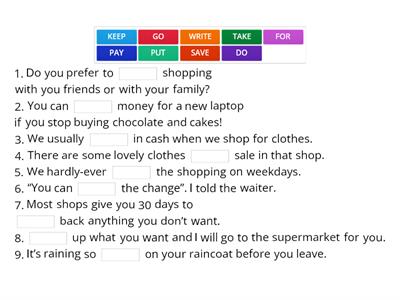 Collocations referring to GOING SHOPPING