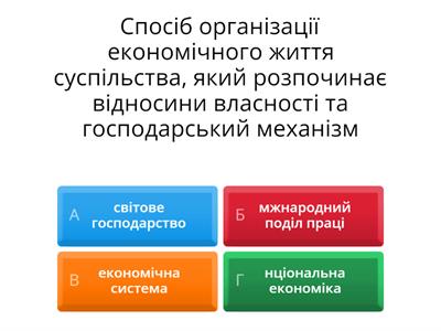  Вікторина "Типи економічних систем", "Світове господарство"