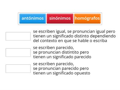 definición de sinónimos, antónimos y homógrafos 