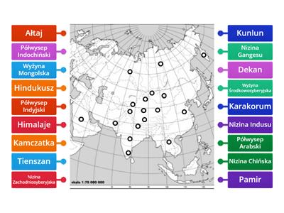 Mapa fizyczna Azji- góry i lądy