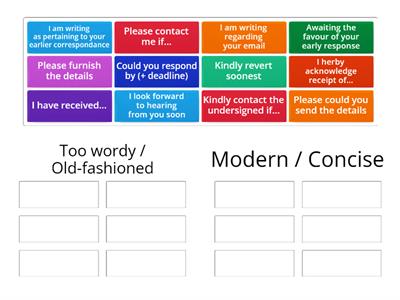 Phrases: Being Concise / Modern vs Old-Fashioned