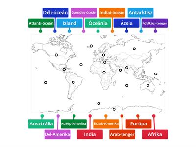 Óceánok, kontinensek, tengerek vaktérkép