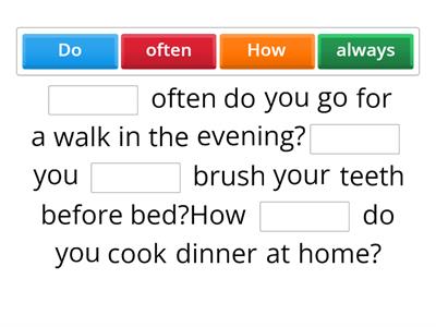 Present Simple, Adverbs of frequency - missing words
