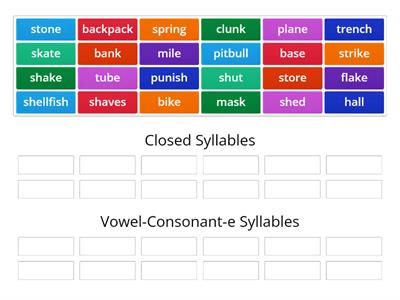 Sort Closed and Silent e Syllables 