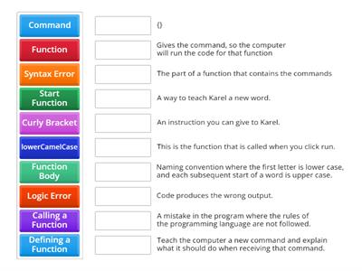 Programming with Karel Vocabulary