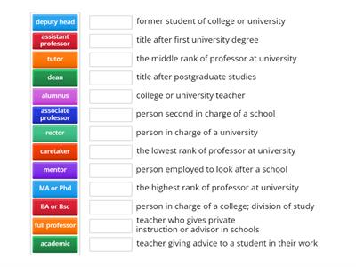Match the school/university staff and titles with the definitions!