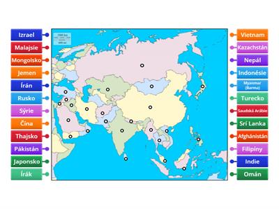 slepá mapa Asie - státy