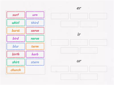 9. Sort the spelling er, ir, ur