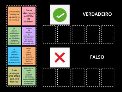 Sobre a aprendizagem Baseada em Projeto - Verdadeiro ou Falso?