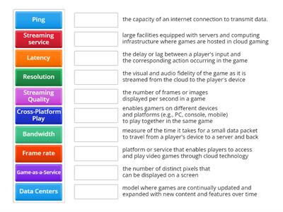 Cloud gaming - Vocabulary task