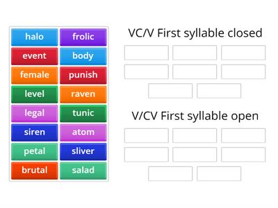 VC/V or V/CV  Megawords practice