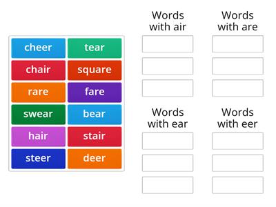 Sort Words with air, are, ear, eer