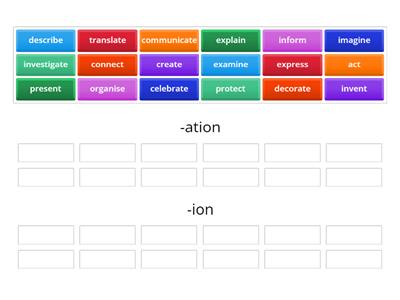 Noun Suffix -ation/ion (Verb to Noun)