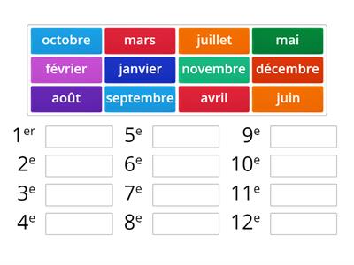 Les mois de l'année à remettre dans l'ordre