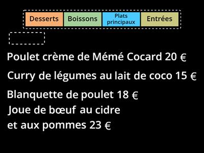 Retenir les différentes parties d'un menu