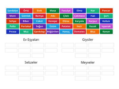 Kelime Bilgisi -1 (Ev eşyaları, Sebzeler, Meyveler, Giysiler)