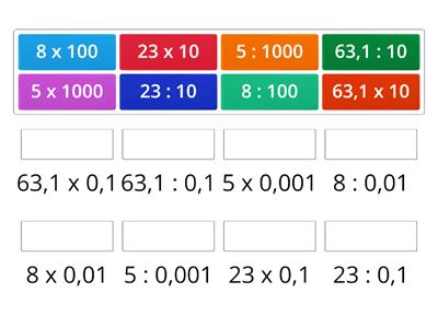 x e : por 10, 100 e 1000 ou 0,1; 0,01 e 0,001