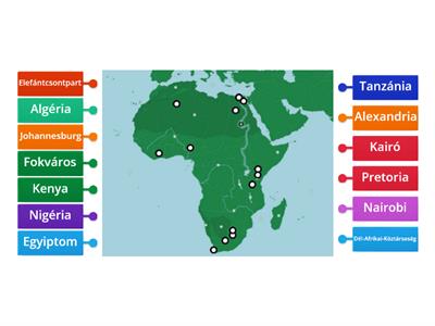 Afrika vaktérkép - országok, városok