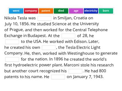 Nikola Tesla - reading - Simple Past 