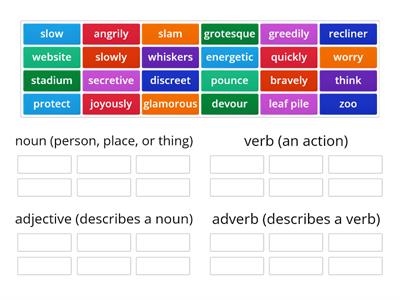 Sort (nouns, verbs, adjectives, adverbs)