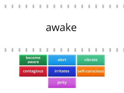 Match the highlighted words with their meanings.