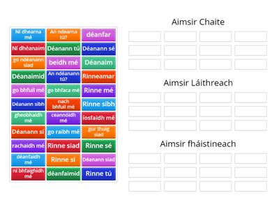 Group sort: Aimsir Chaite & Aimsir Láithreach , aimsir fháistineach