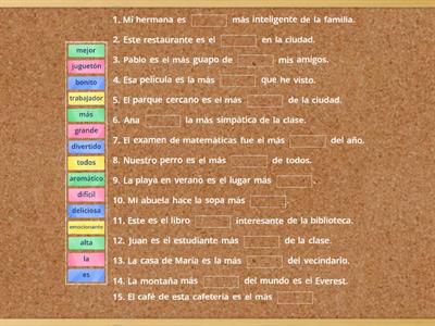 Superlative Sentences in Spanish - Practice