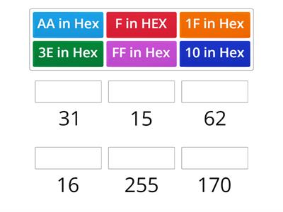Hexadecimal to Denary Match Up