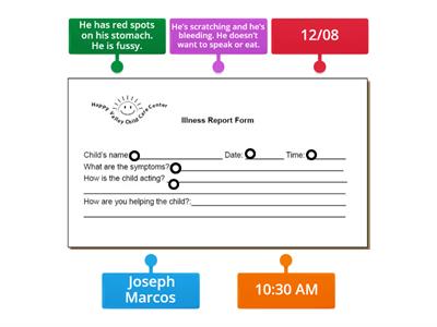 Illness report for Joseph Marcos