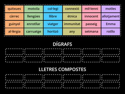 Classifica les paraules segons que tinguen dígrafs o lletres compostes.